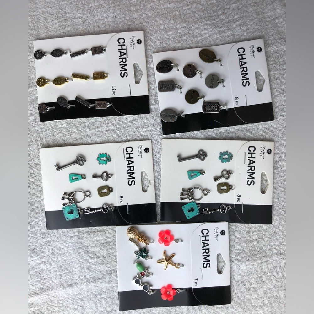 LOT OF CHARMS: 5 charm cards w/ 8 charms ea. #209